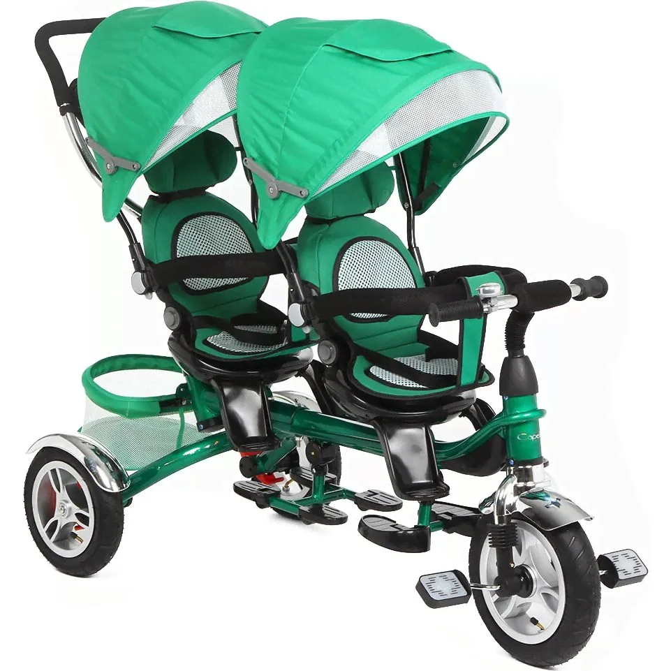 Велосипед 3-кол. для двойни Капелла, (1 шт/к), мод. "TWIN TRIKE 360", цв. GREEN (зеленый), надув. колеса (GL000431070)